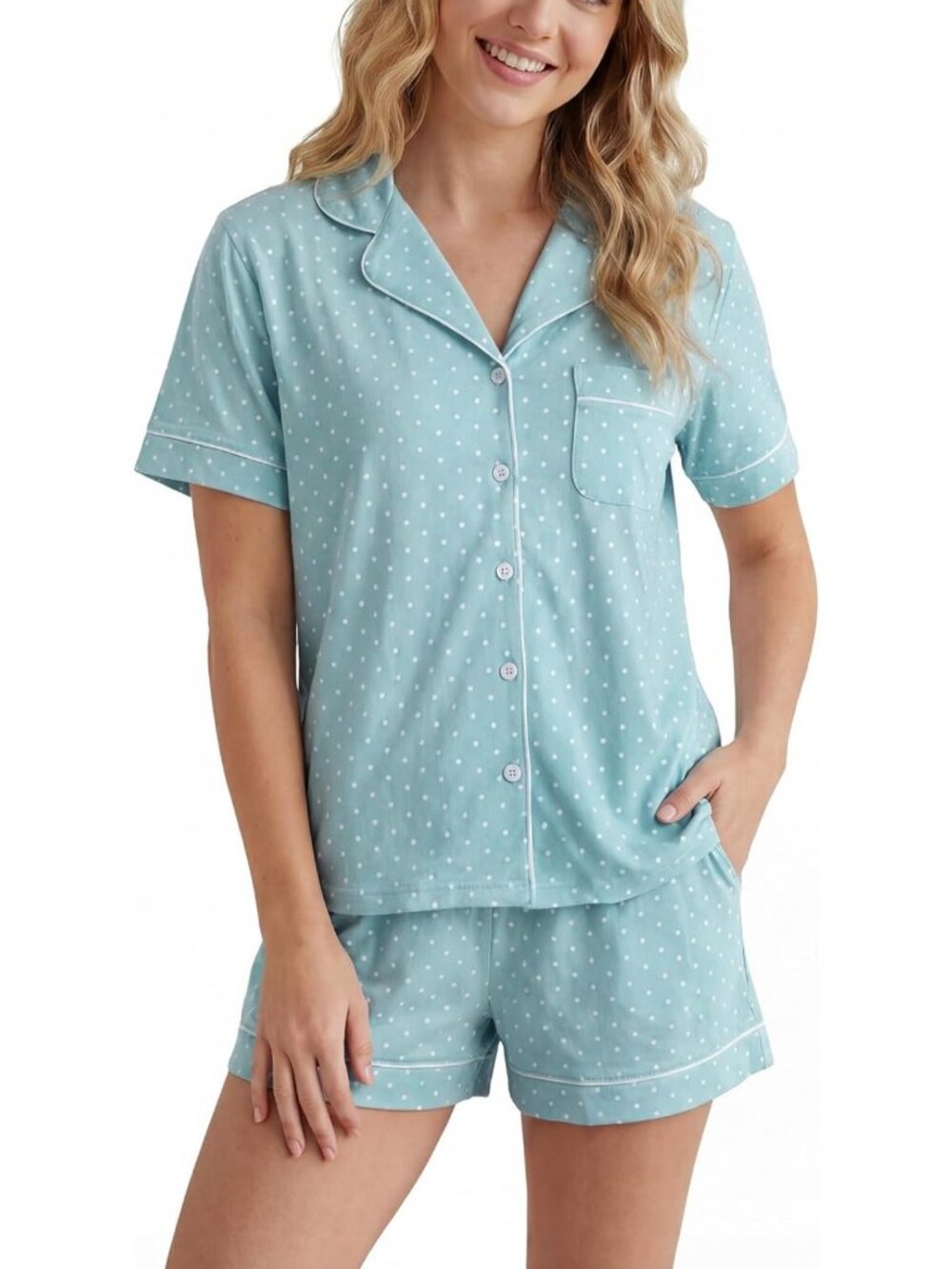 Cozy 100% Cotton Women's Pajama Set with Pockets | Soft Short Sleeve Summer